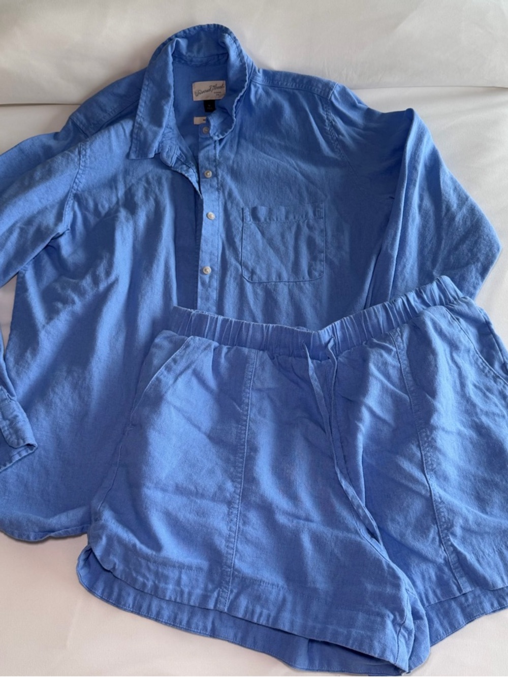 Universal Thread Womens Blue Button-Down Shirt and Shorts Set